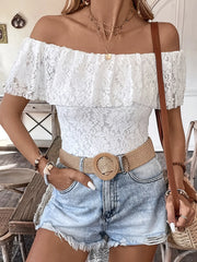 Off Shoulder Lace Ruffle Blouse.
