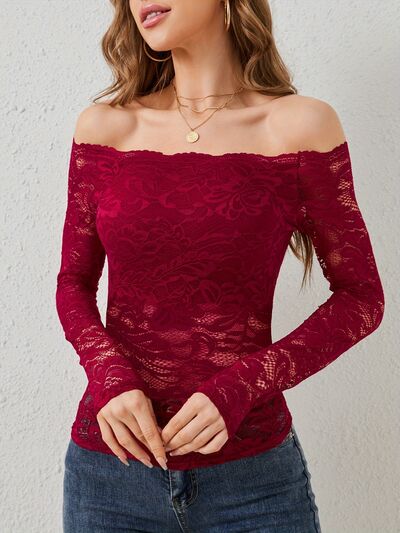 Off-Shoulder Long Sleeve Lace Top.