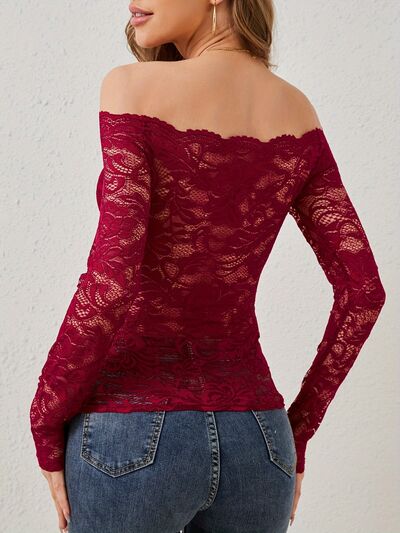 Off-Shoulder Long Sleeve Lace Top.