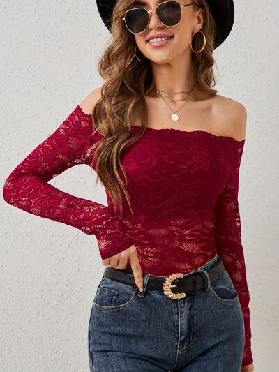 Off-Shoulder Long Sleeve Lace Top.