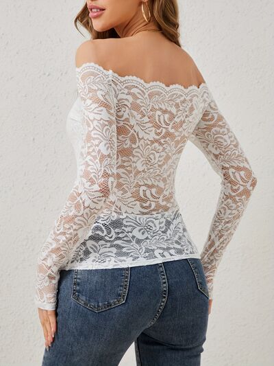 Off-Shoulder Long Sleeve Lace Top.