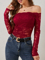 Off-Shoulder Long Sleeve Lace Top.