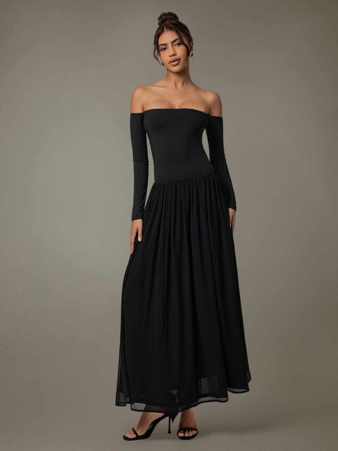 Off Shoulder Long Sleeve Maxi Dress.