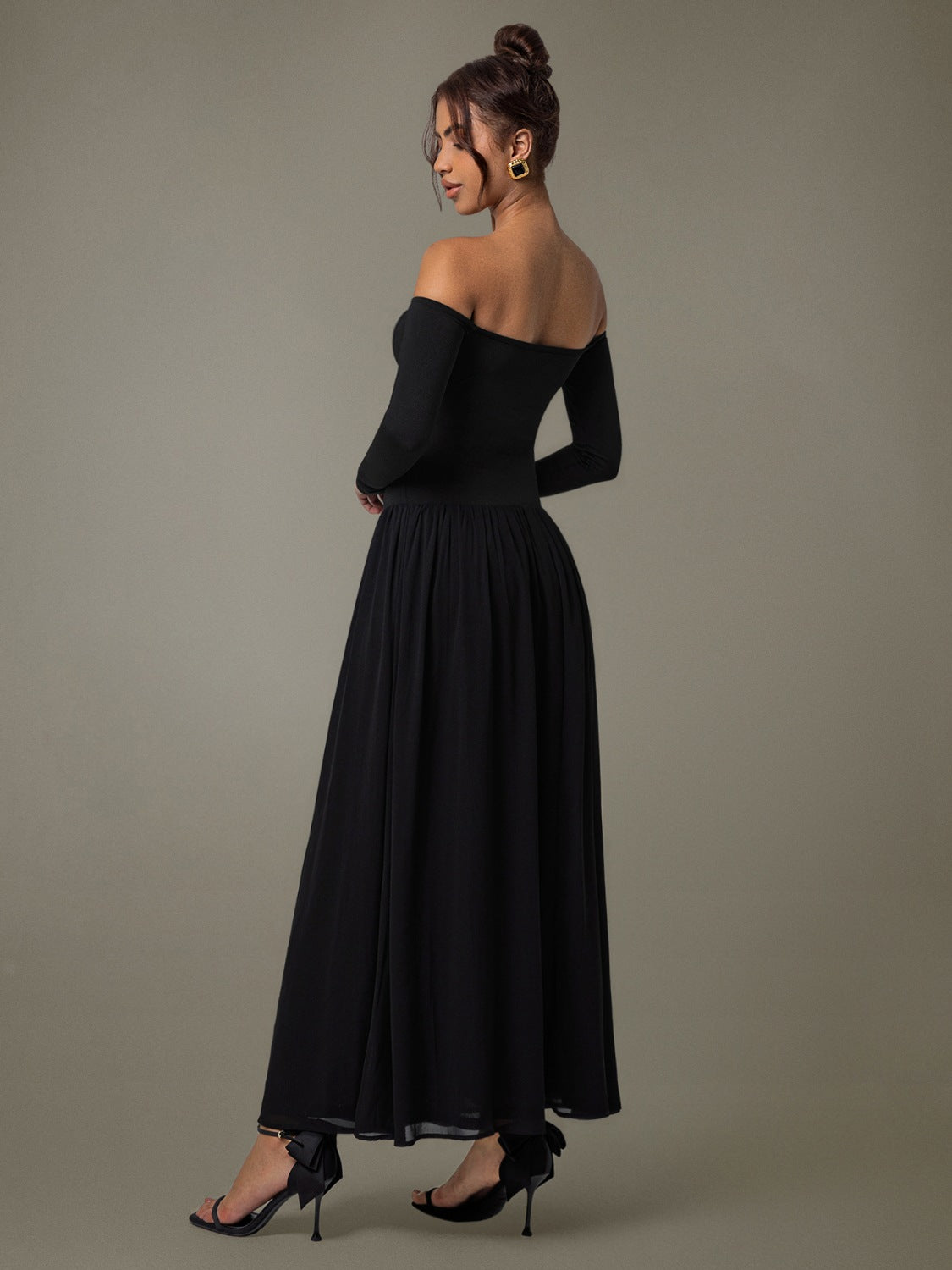 Off Shoulder Long Sleeve Maxi Dress.