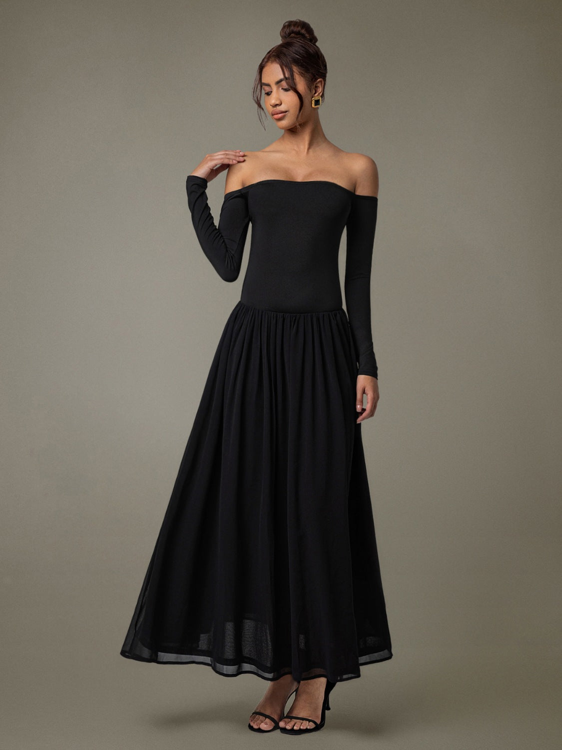 Off Shoulder Long Sleeve Maxi Dress.