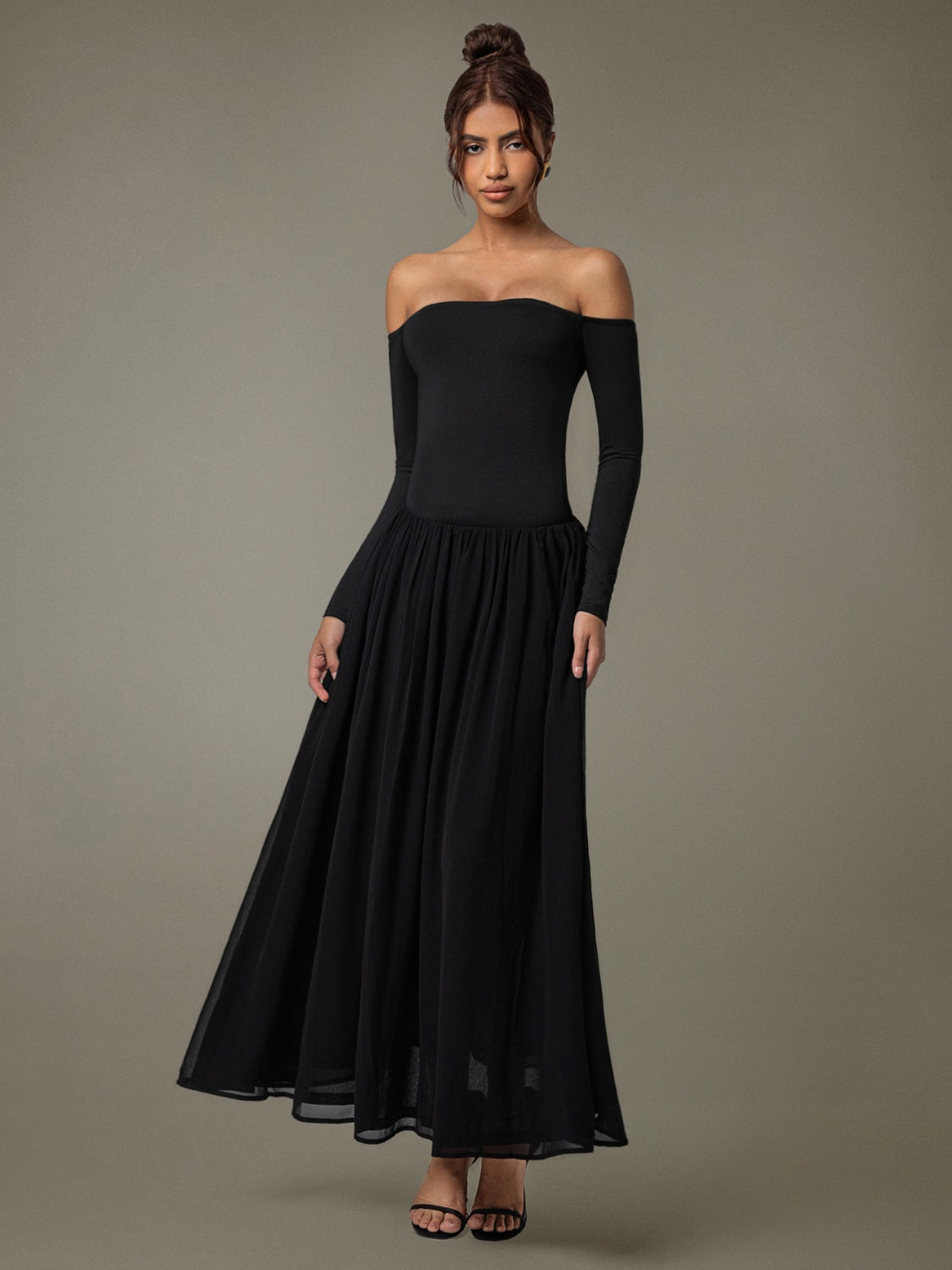 Off Shoulder Long Sleeve Maxi Dress.