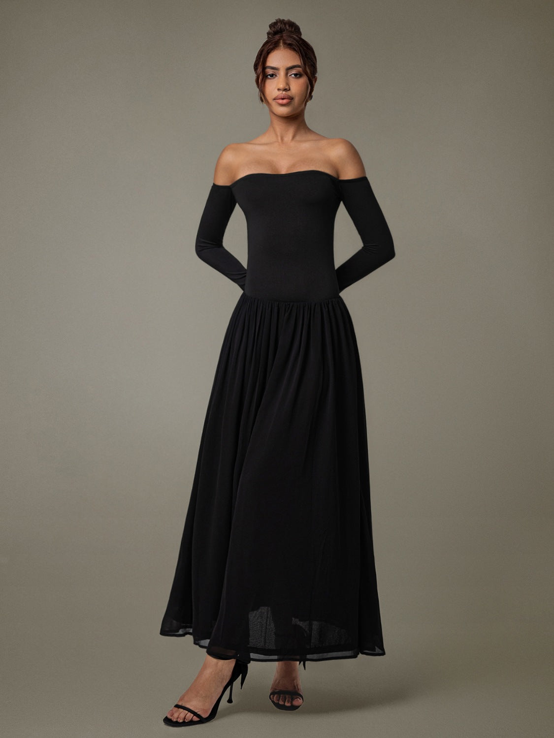 Off Shoulder Long Sleeve Maxi Dress.