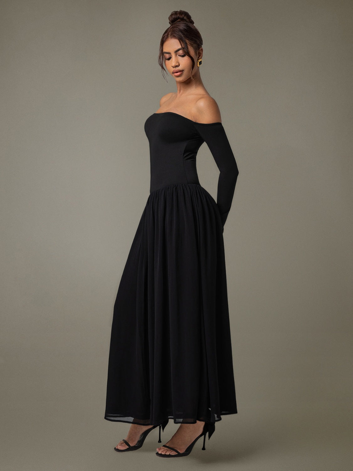 Off Shoulder Long Sleeve Maxi Dress.