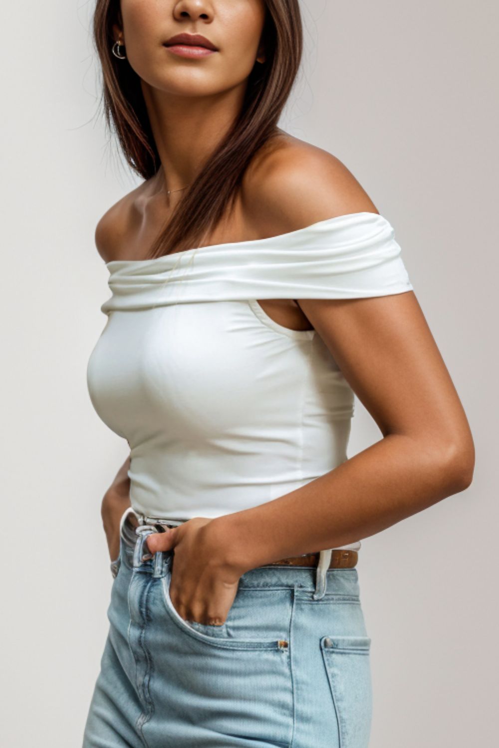 Off-Shoulder Short Sleeve Blouse.