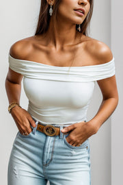Off-Shoulder Short Sleeve Blouse.