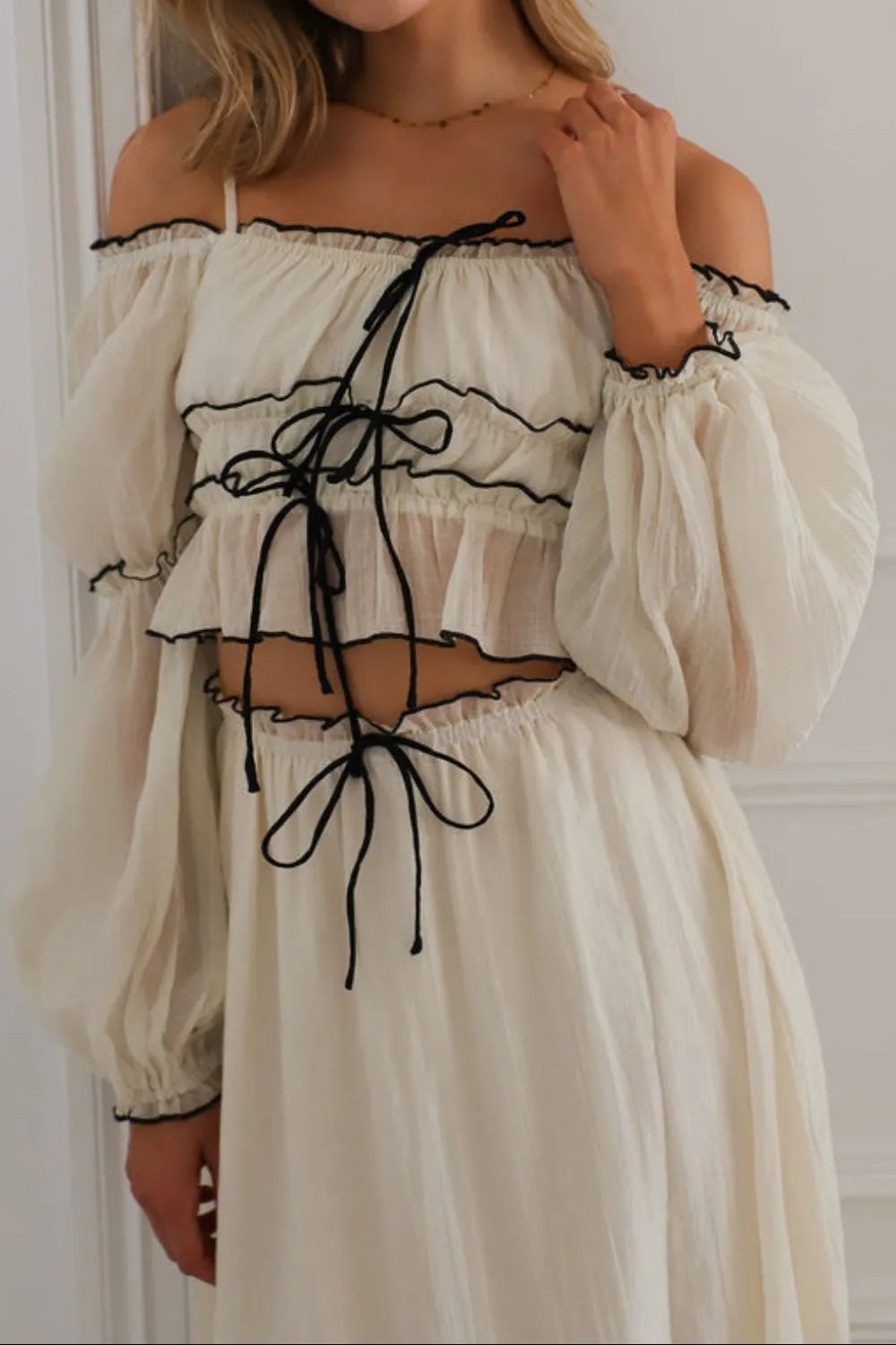 Off-Shoulder Top and Skirt Set.