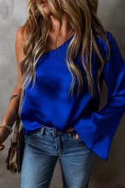 One Shoulder Long Sleeve Blouse.