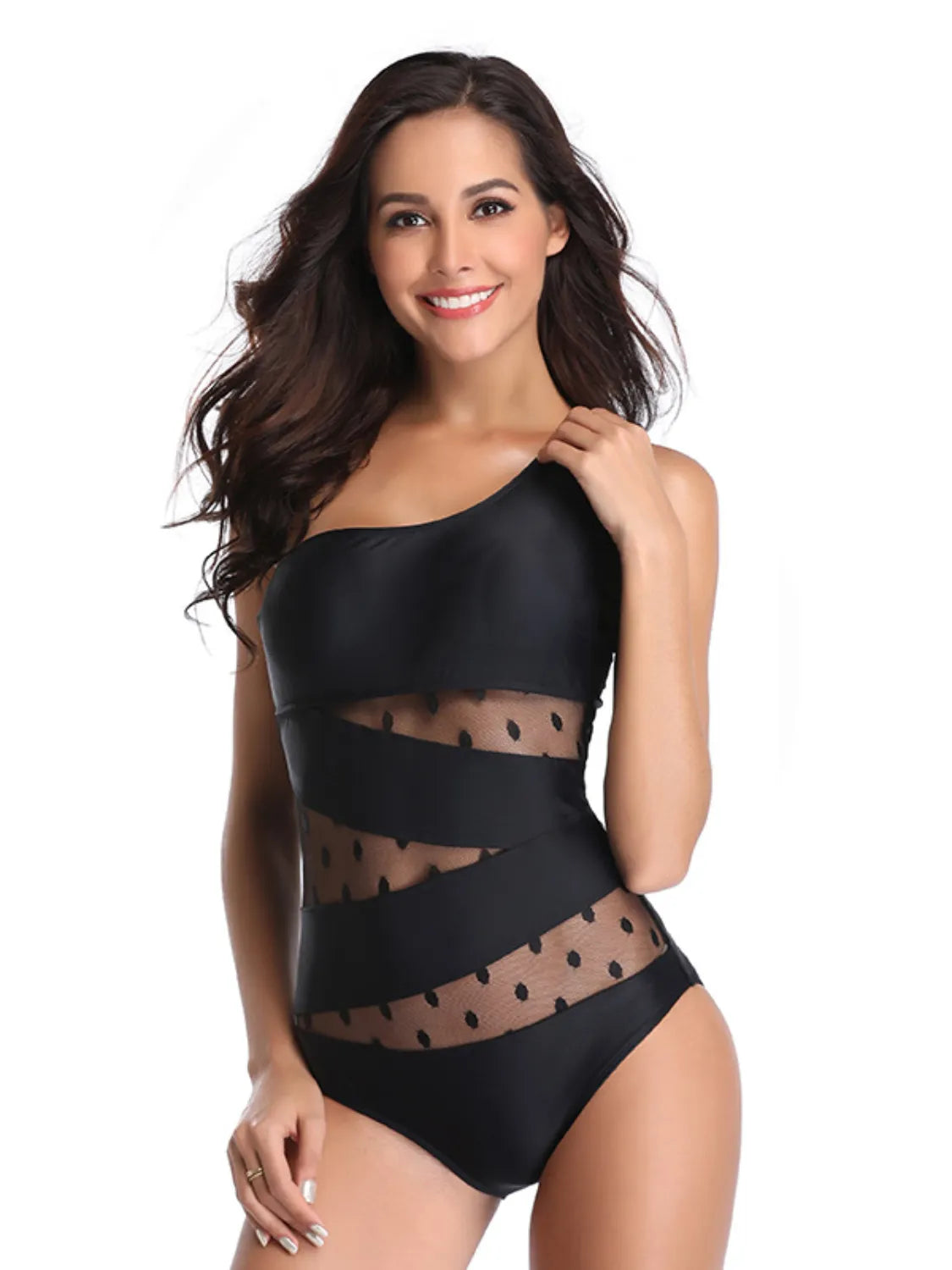 One Shoulder Polka Dot One-Piece Swimwear.