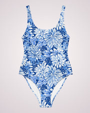 One-piece Swimsuit - Blue Floral V
