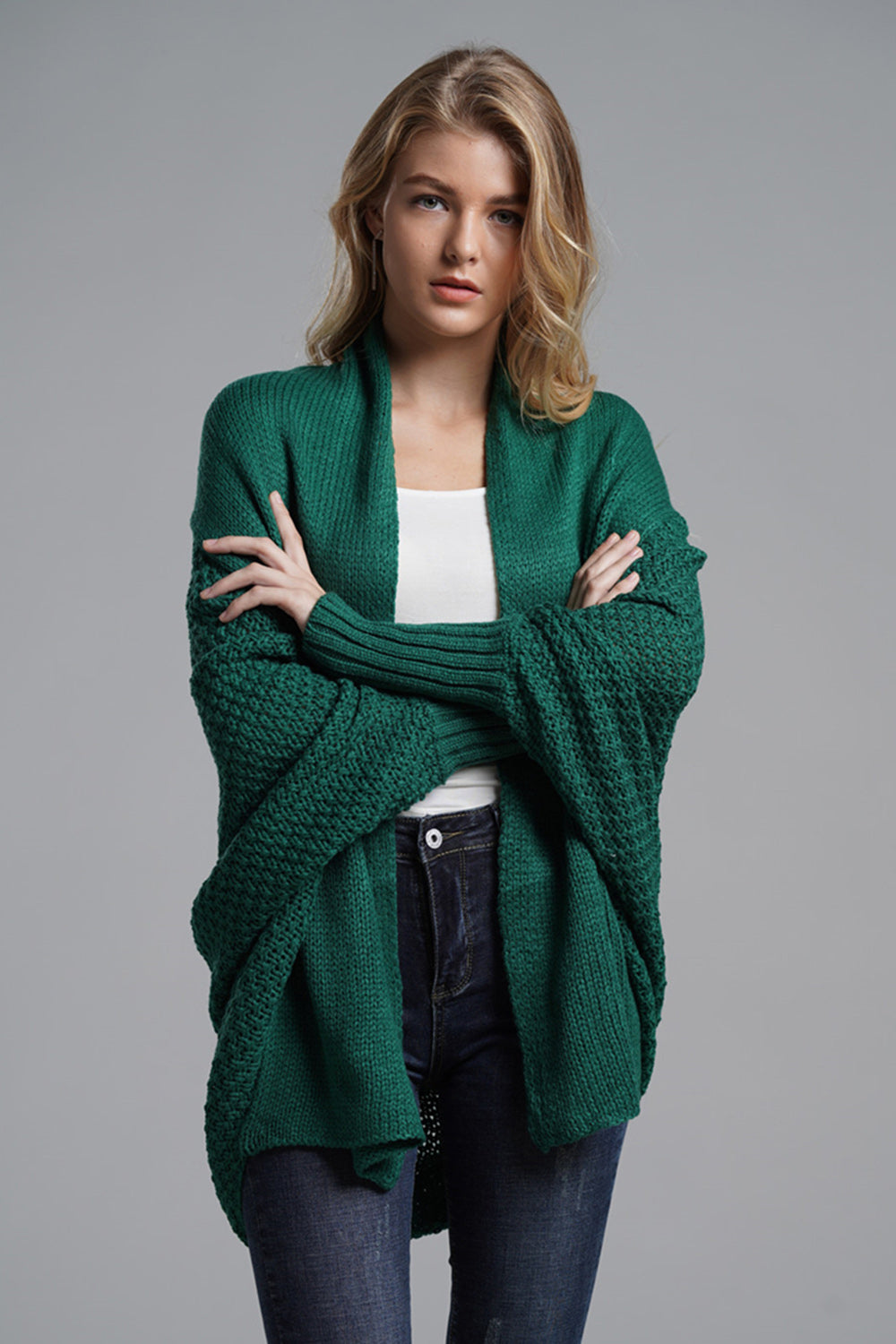 Open front batwing sleeve cardigan.