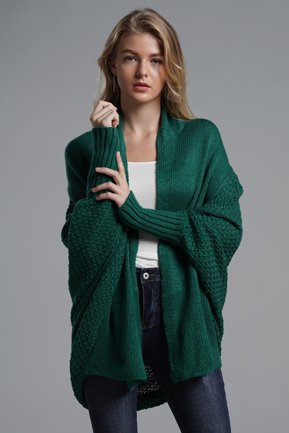 Open front batwing sleeve cardigan.