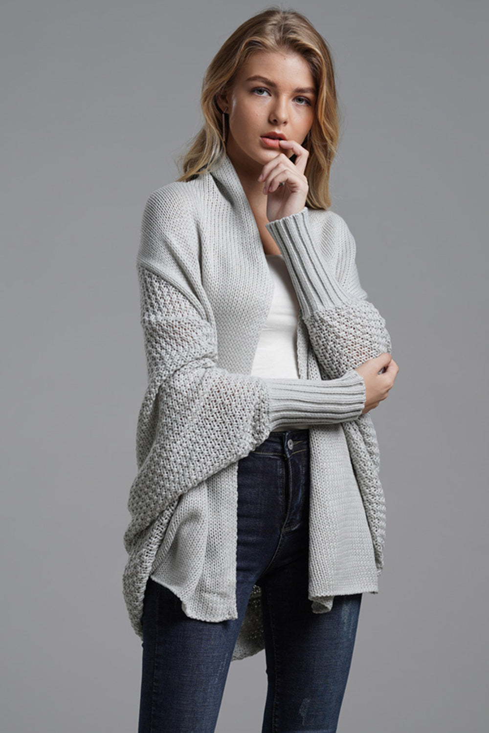 Open front batwing sleeve cardigan.