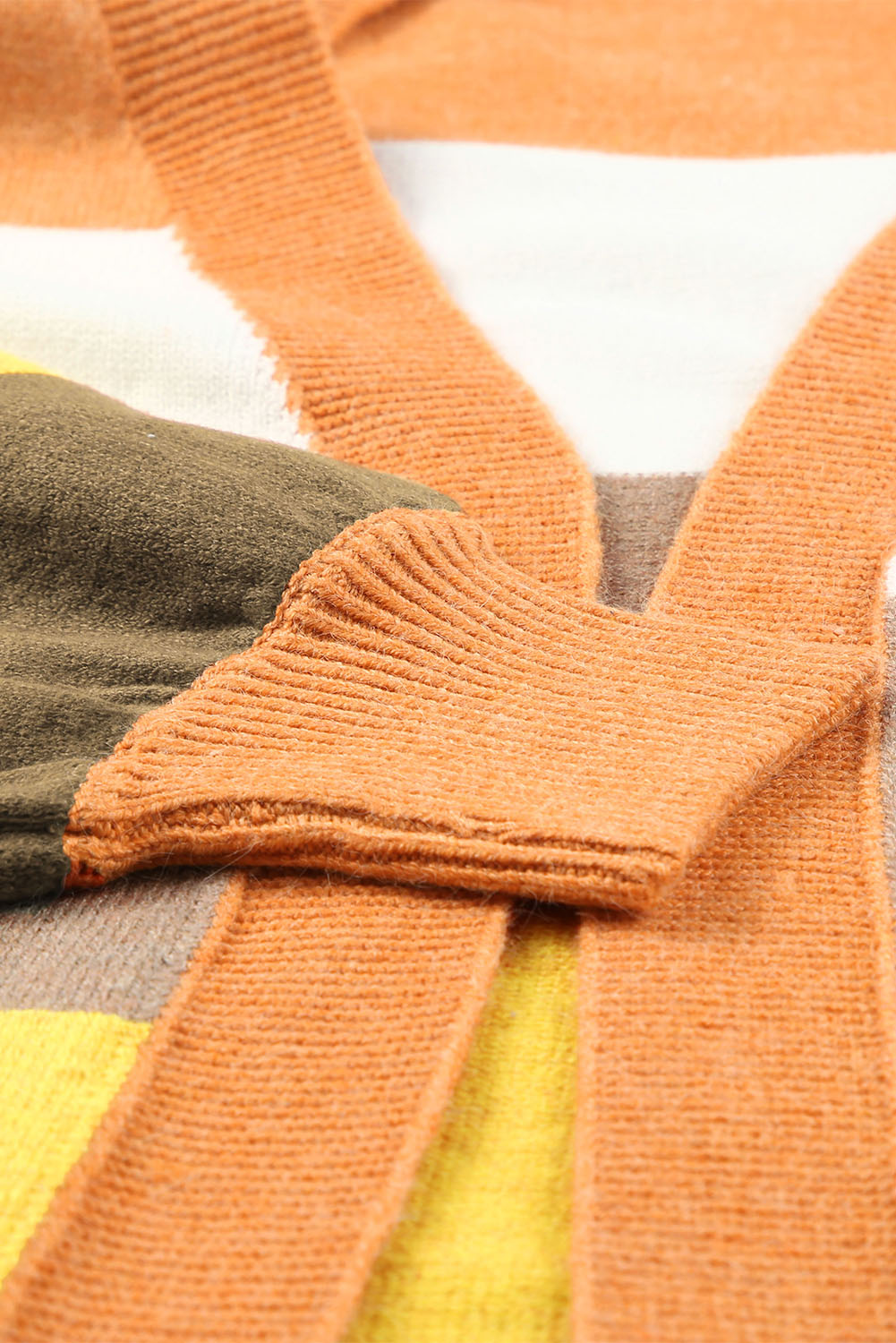 Color block open front cardigan.