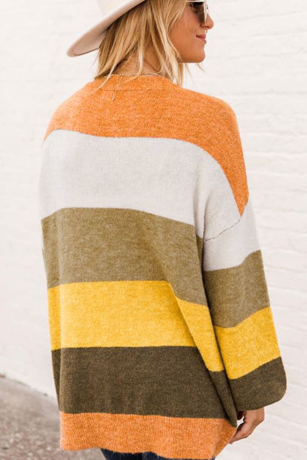 Color block open front cardigan.