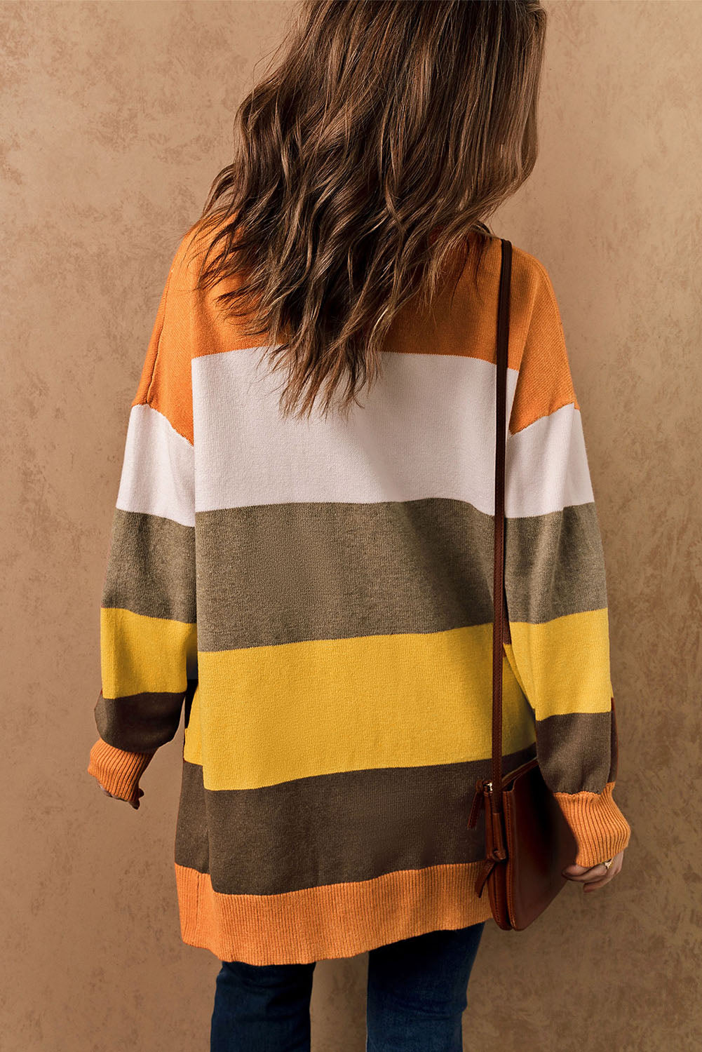 Color block open front cardigan.