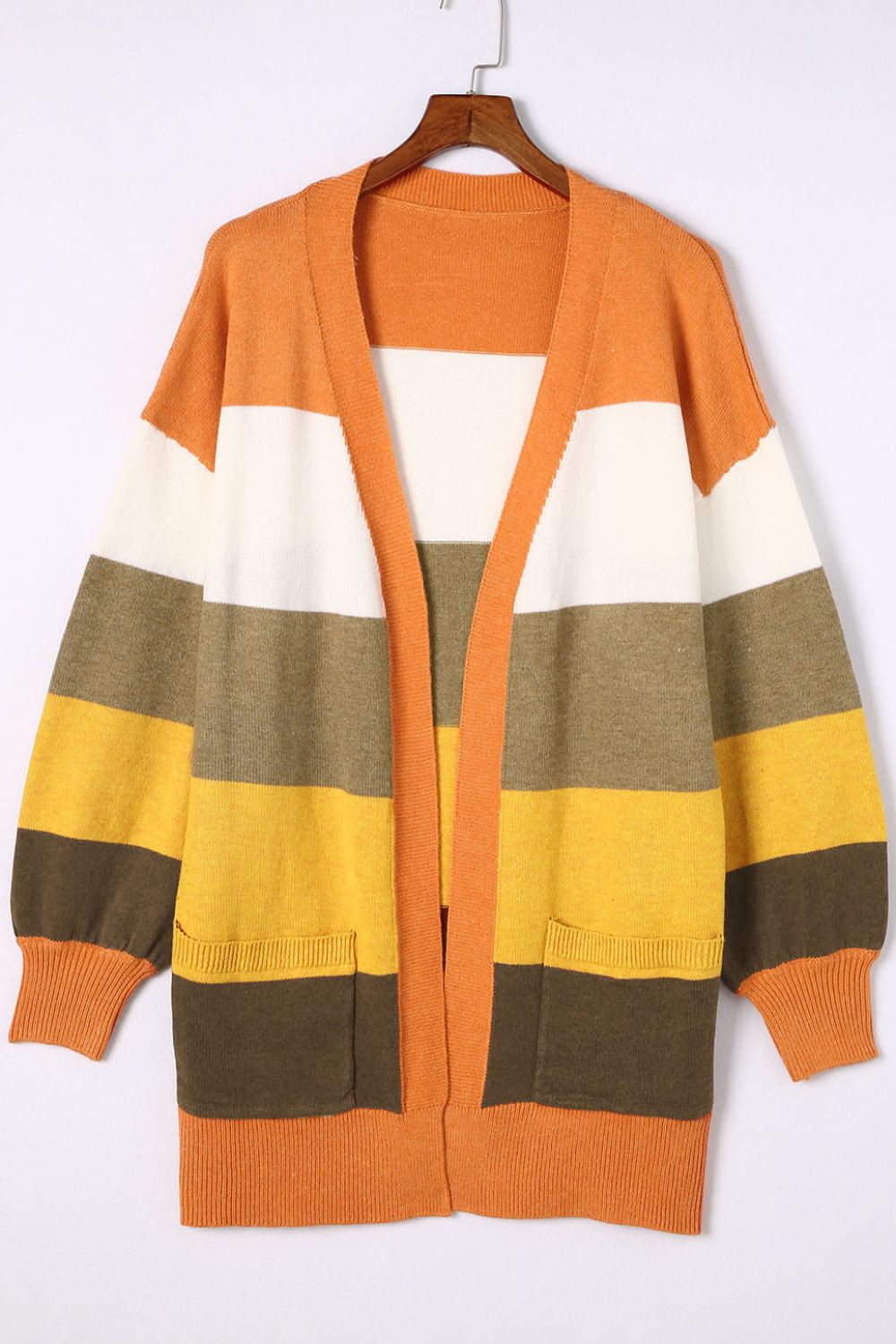 Color block open front cardigan.