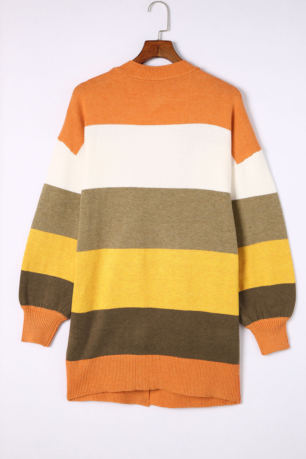 Color block open front cardigan.
