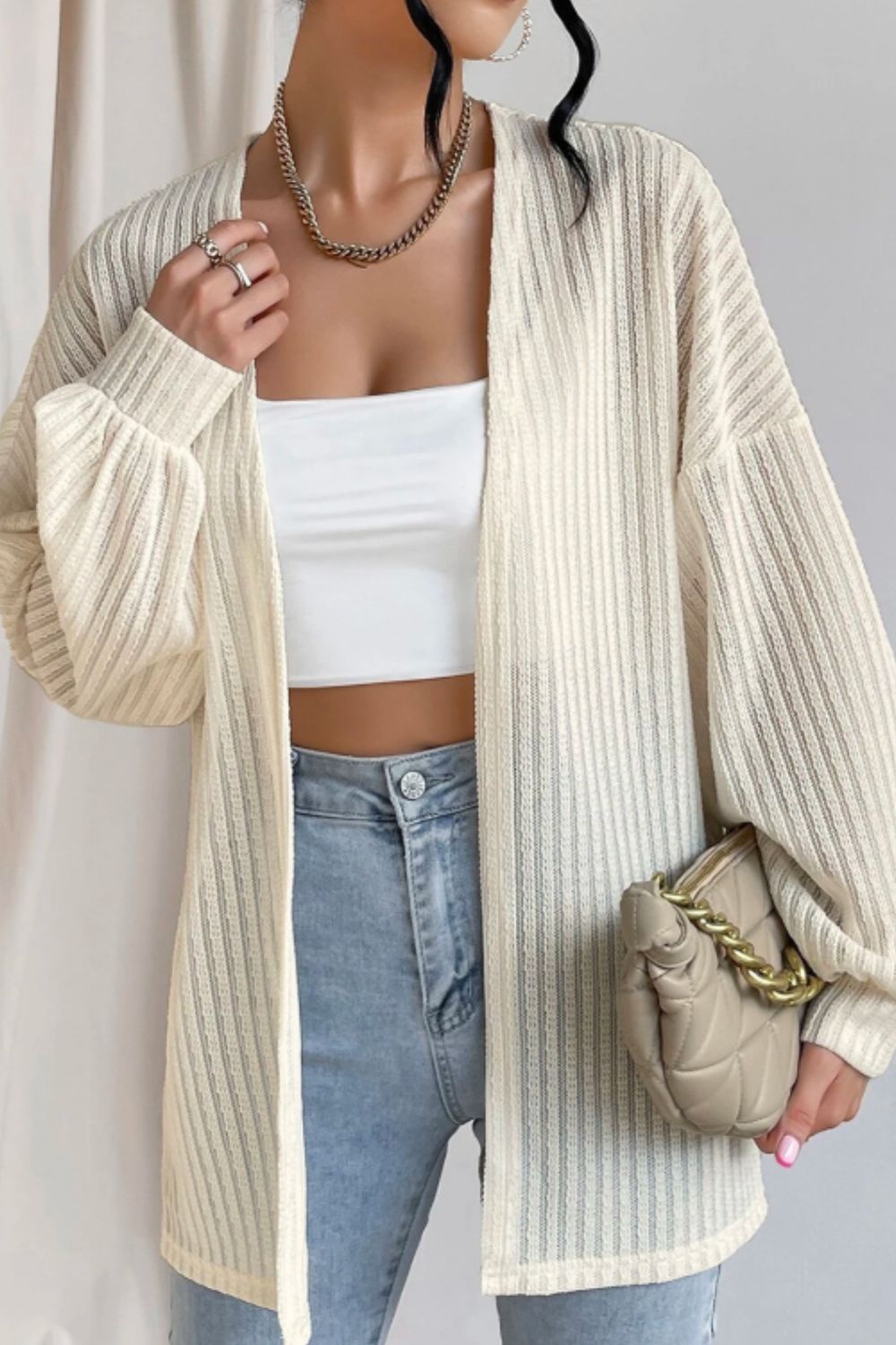 Open front long sleeve cardigan.