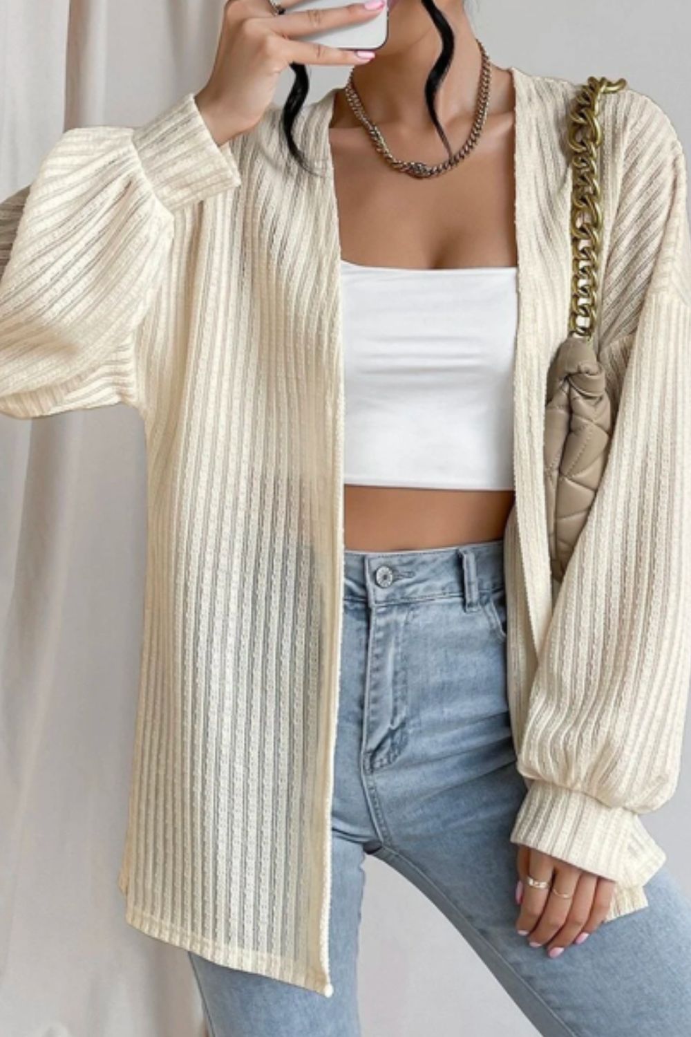 Open front long sleeve cardigan.
