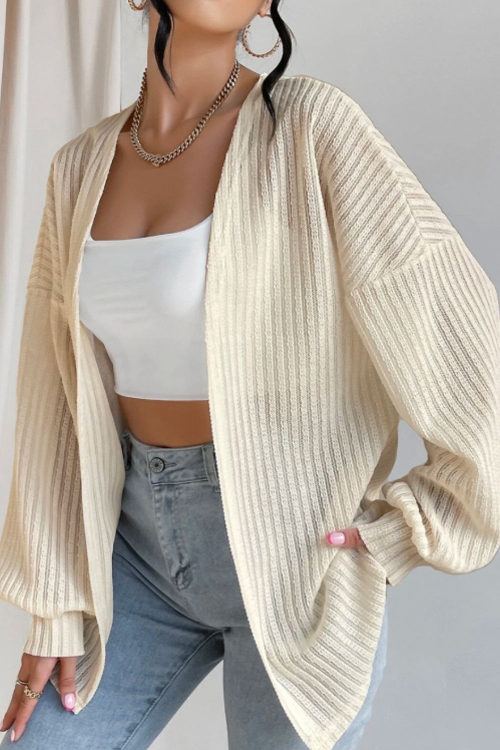 Open front long sleeve cardigan.