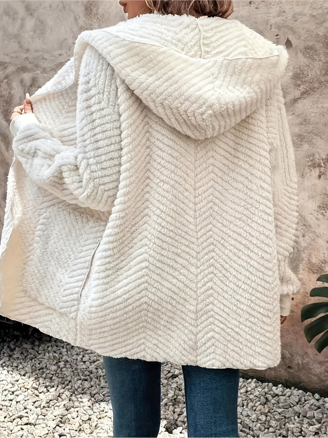 Open front long sleeve hooded fuzzy cardigan.