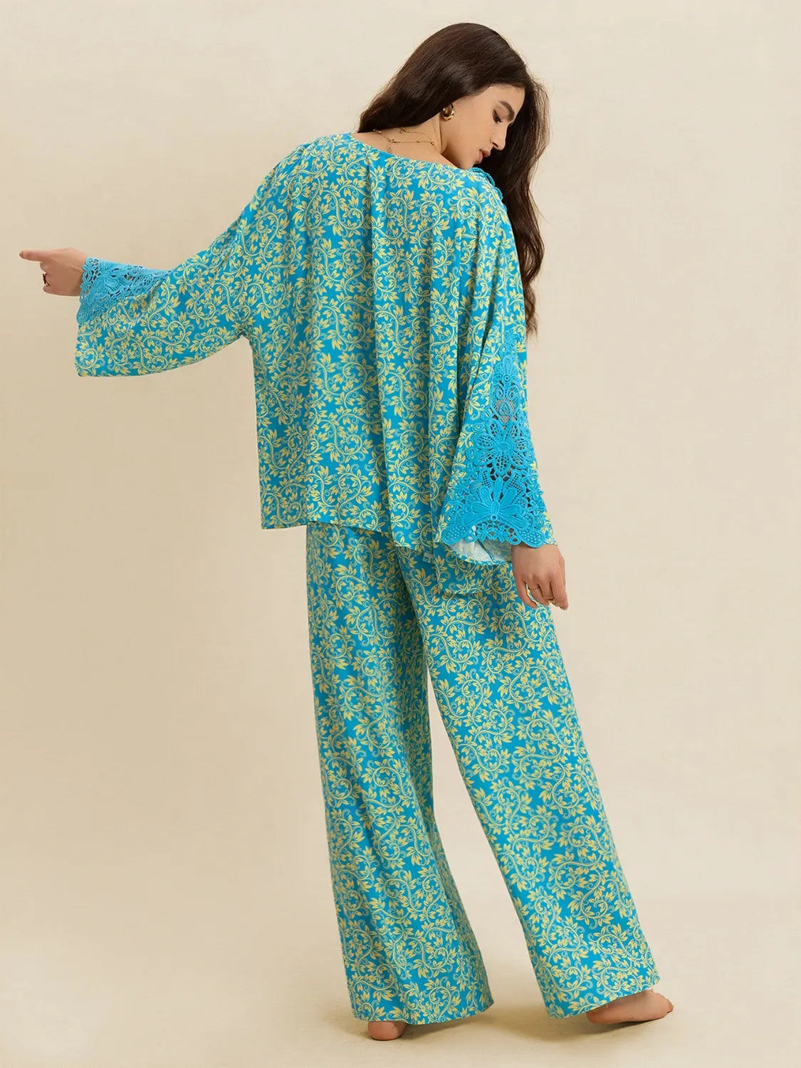 Open Front Printed Top and Pants Set.