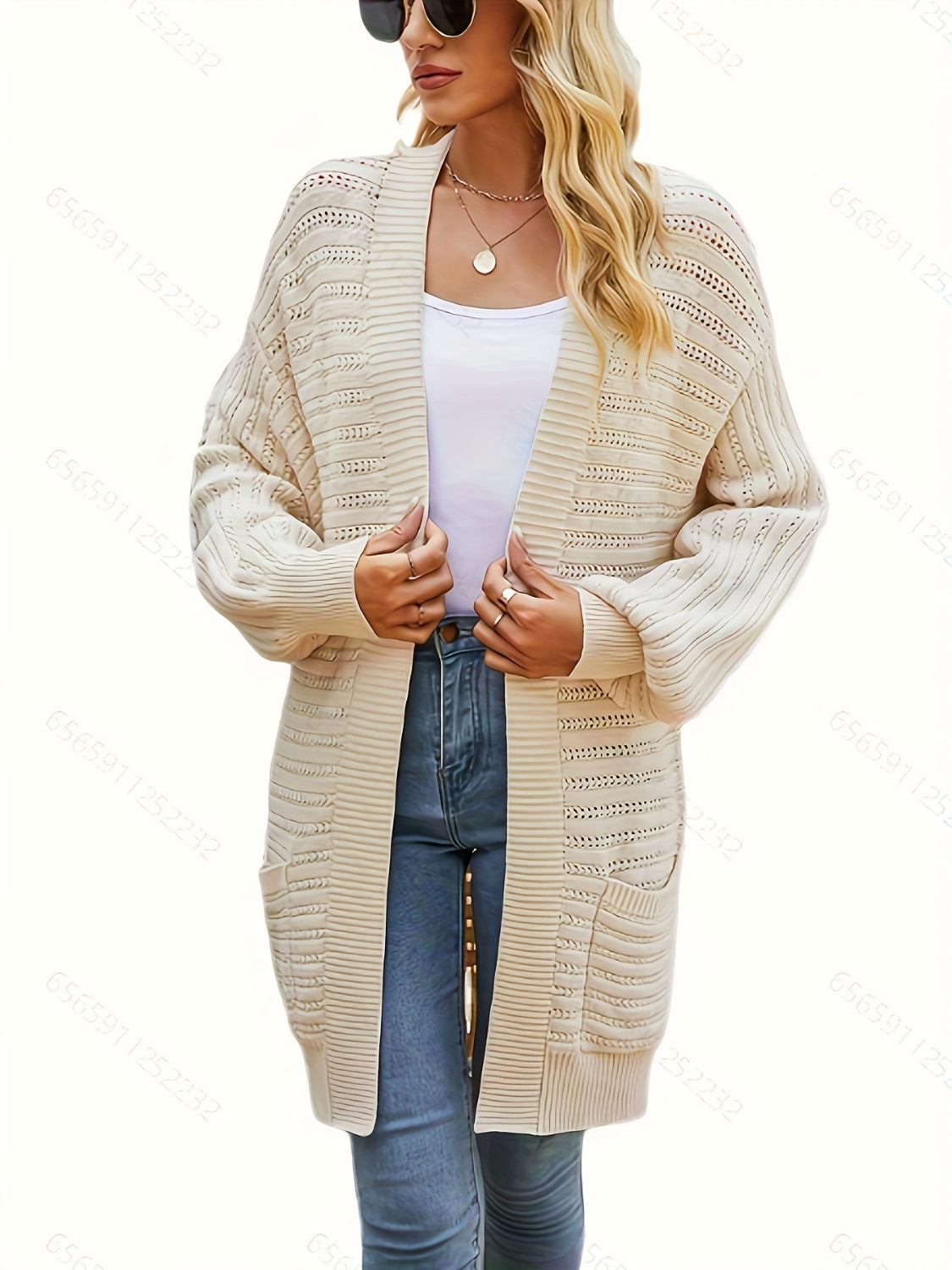 Open front sweater cardigan with pockets.
