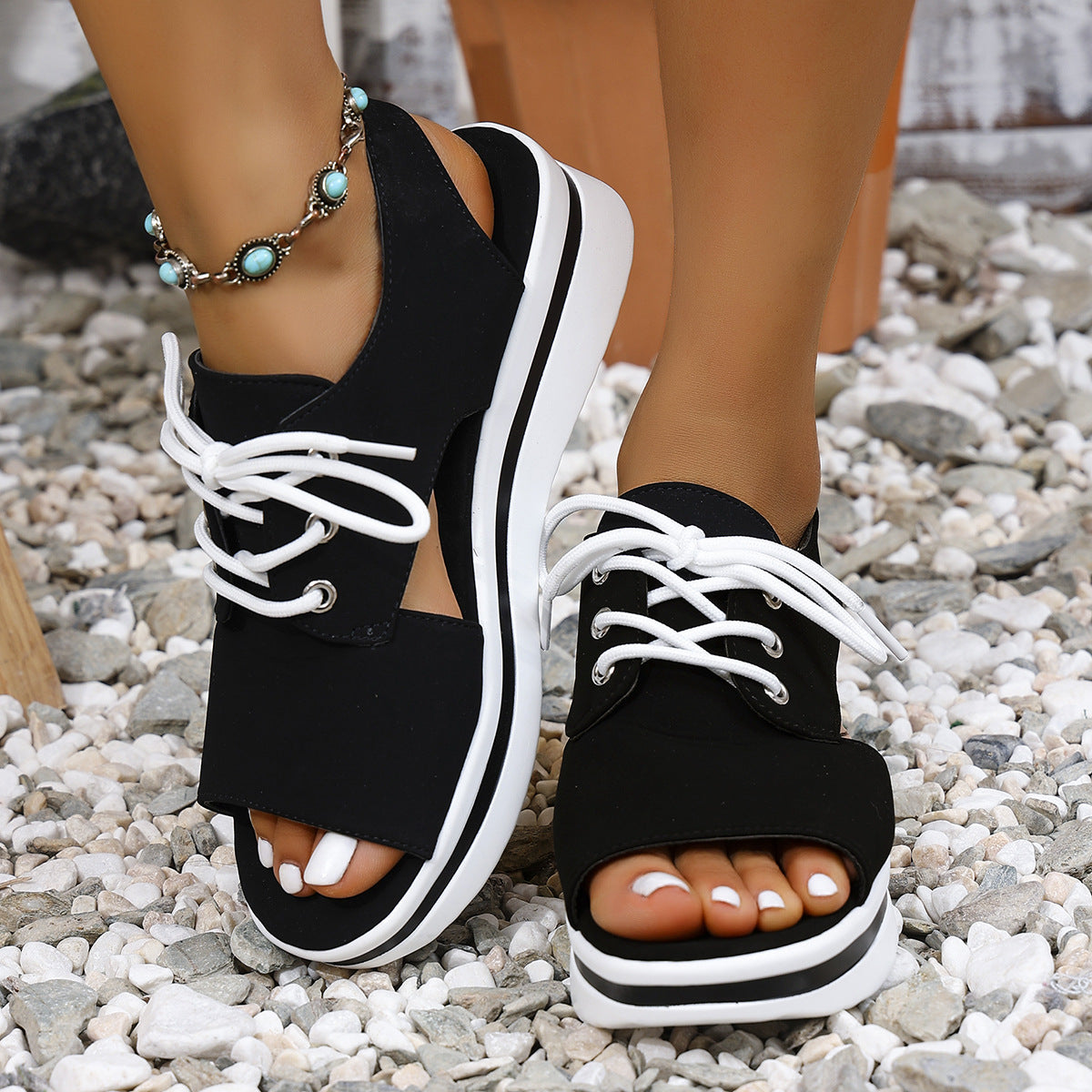 Open-Toe Lace Up Platform Sandals