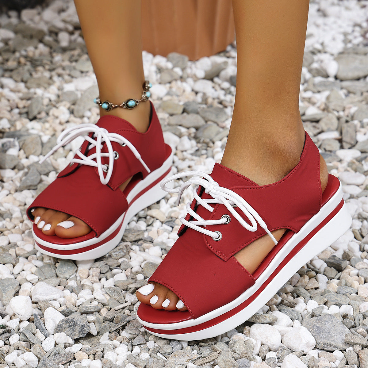 Open-Toe Lace Up Platform Sandals