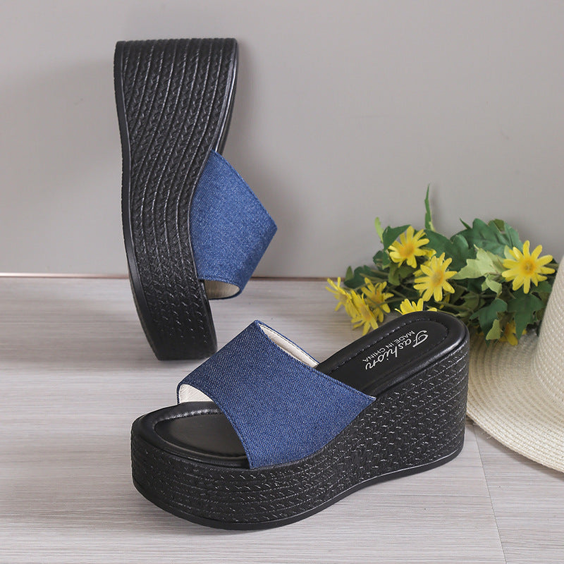 Open Toe Mid Heel Wedge Sandals