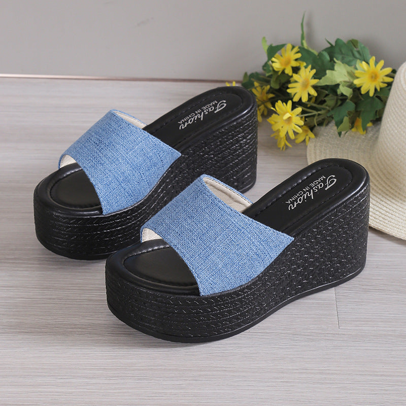 Open Toe Mid Heel Wedge Sandals