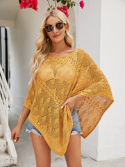 Openwork Boat Neck Shawl Cover Up.