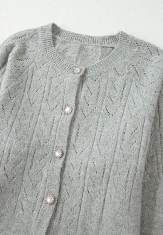 Openwork button down long sleeve cardigan.