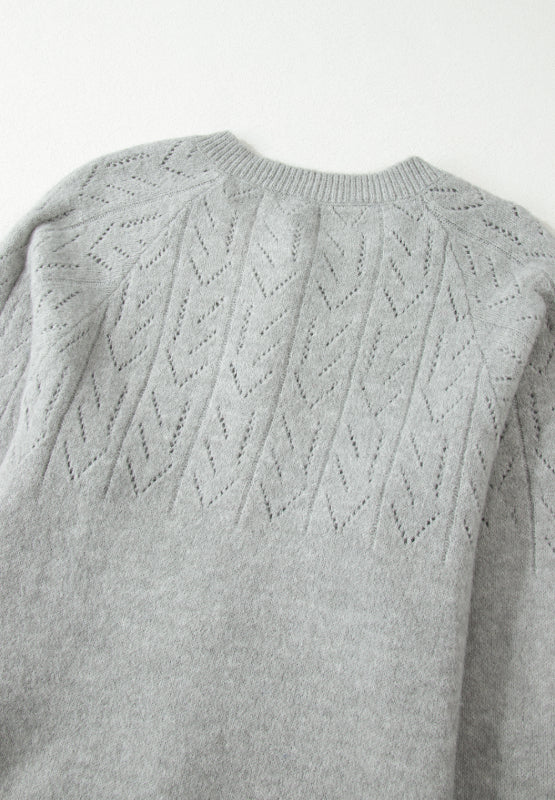 Openwork button down long sleeve cardigan.