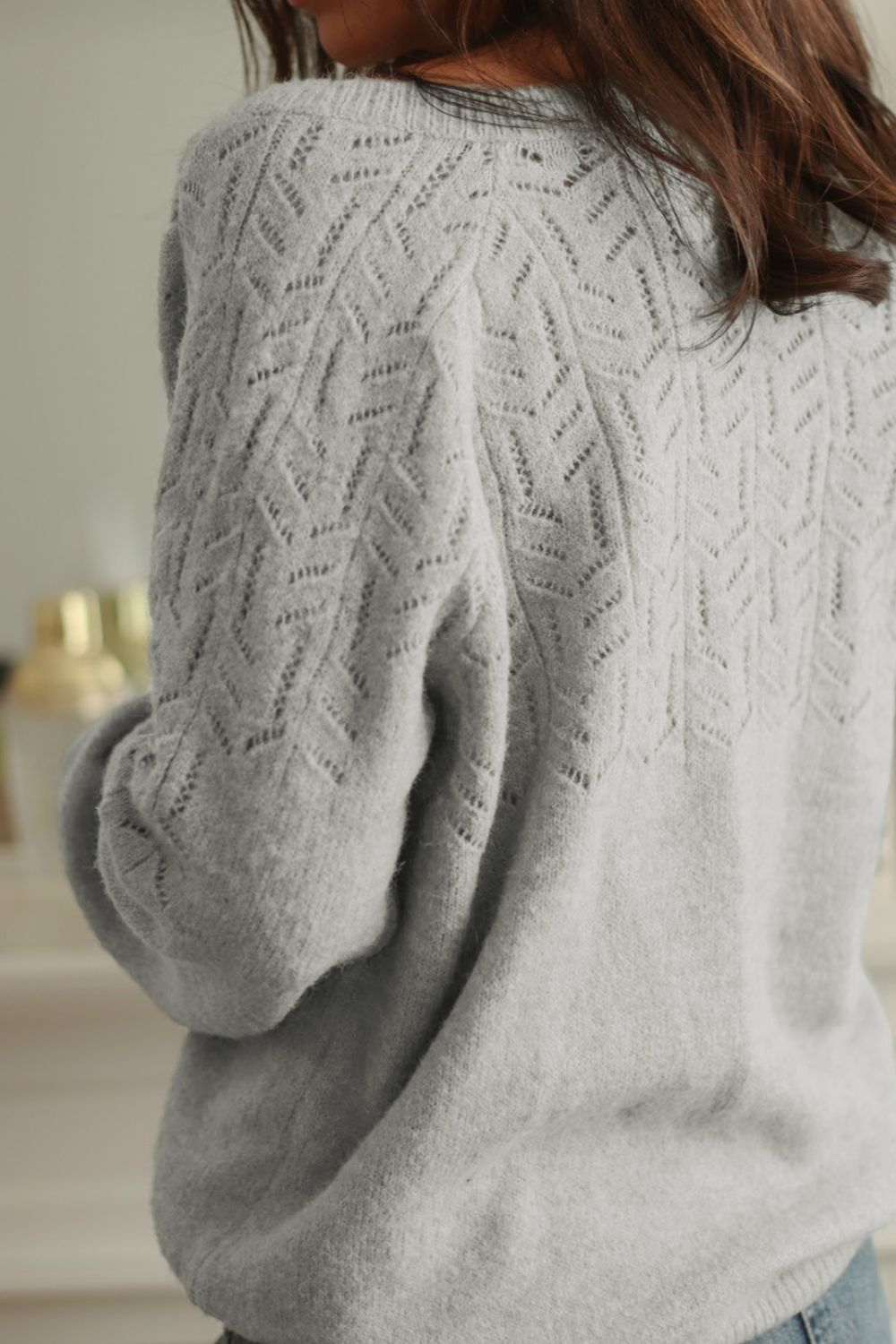 Openwork button down long sleeve cardigan.