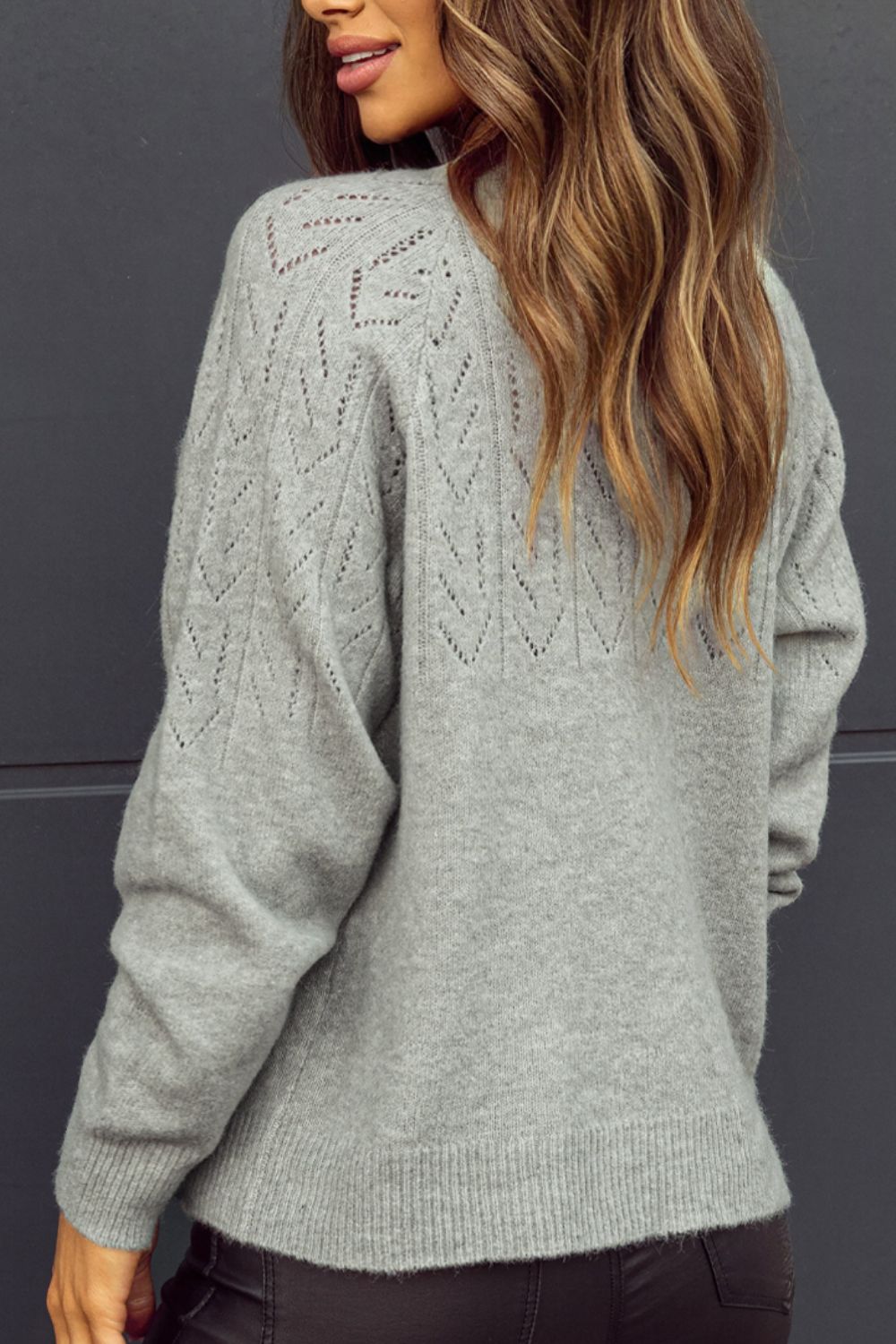 Openwork button down long sleeve cardigan.