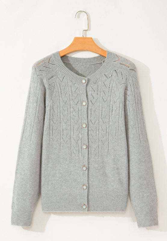 Openwork button down long sleeve cardigan.