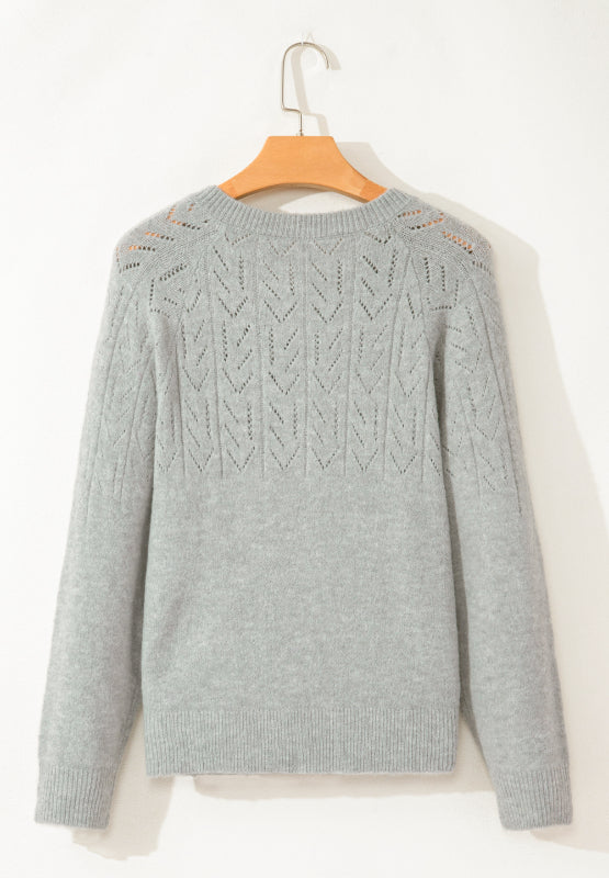 Openwork button down long sleeve cardigan.
