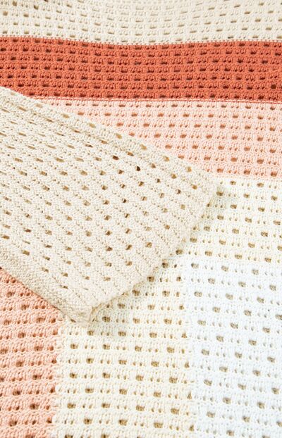 Openwork Color Block Long Sleeve Sweater.