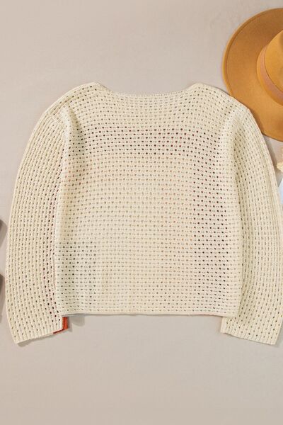 Openwork Color Block Long Sleeve Sweater.