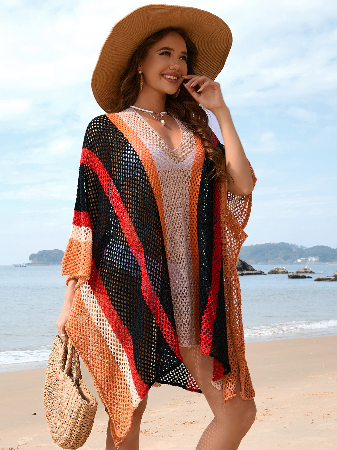 Openwork Color Block Plunge Cover-Up.