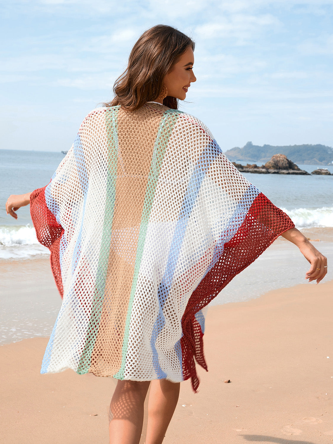 Openwork Color Block Plunge Cover-Up.
