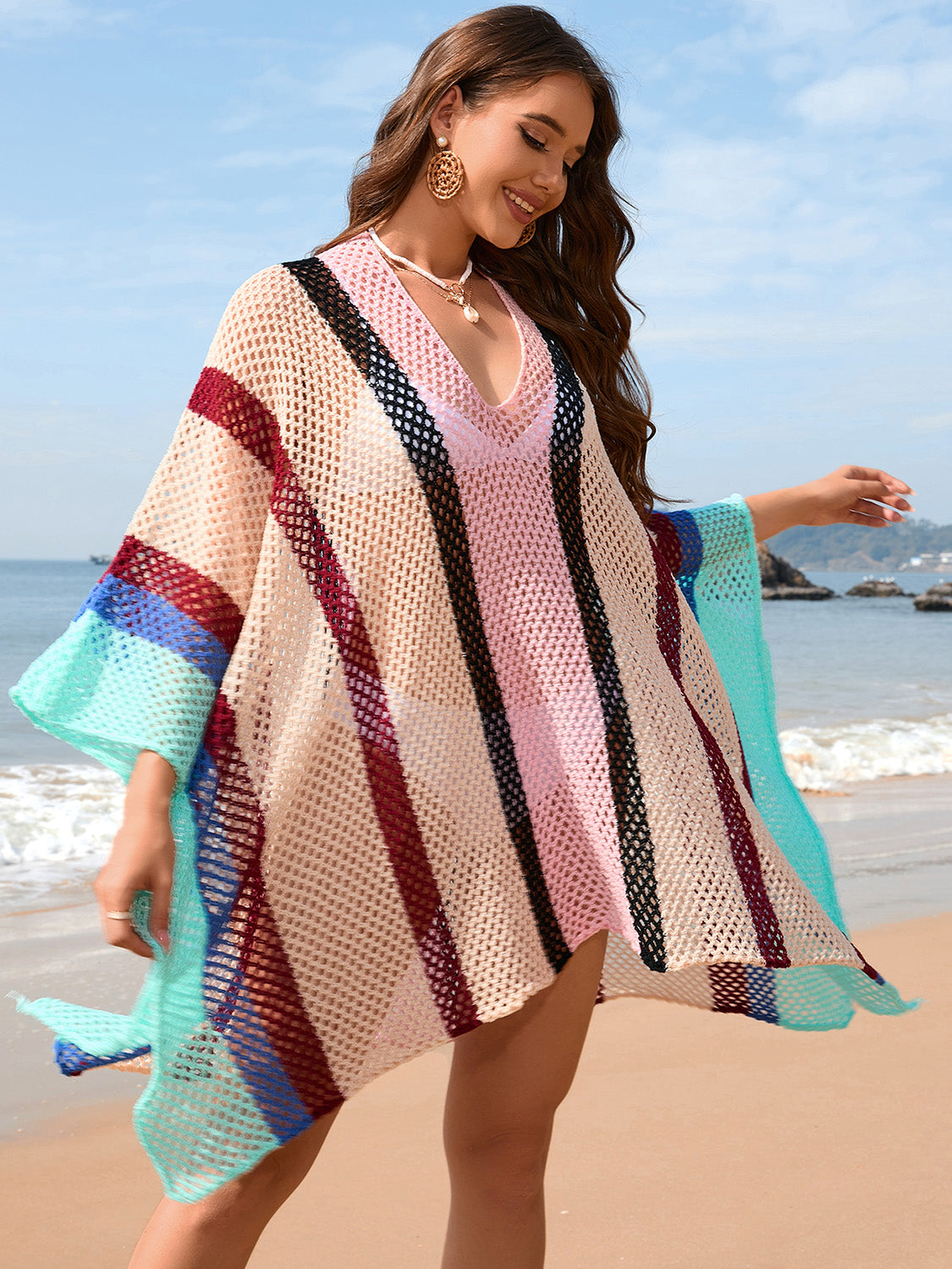 Openwork Color Block Plunge Cover-Up.
