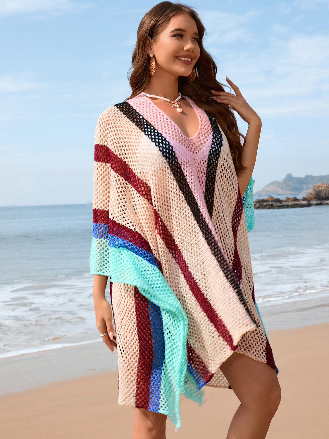Openwork Color Block Plunge Cover-Up.