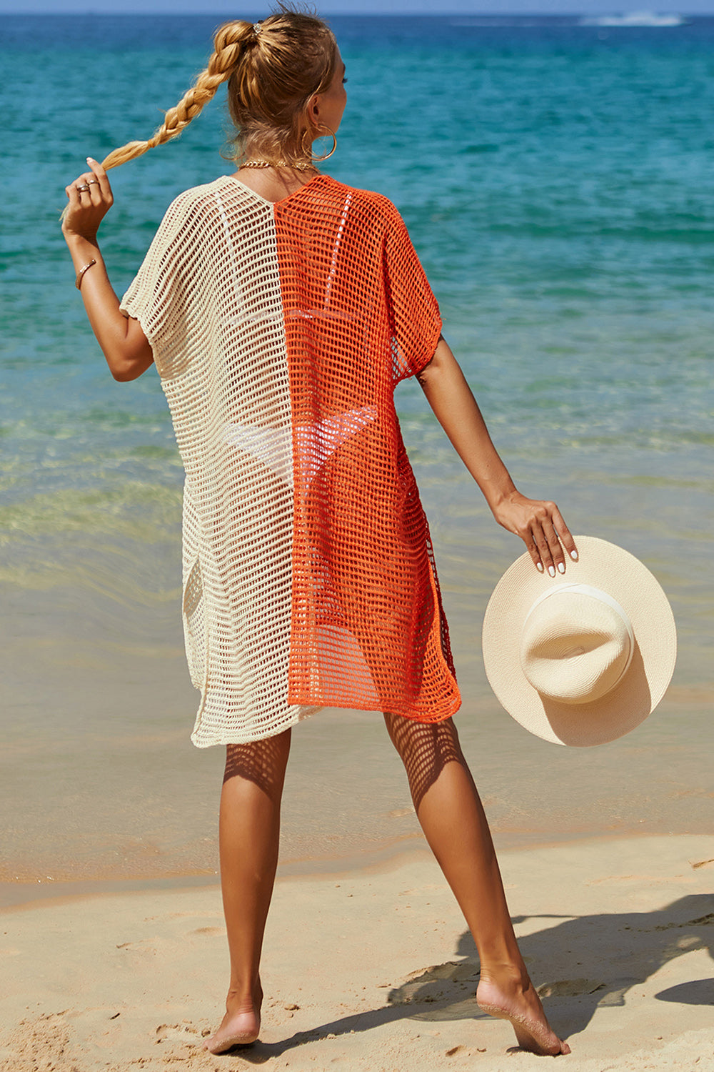 Angel Wings Openwork Contrast Slit Knit Cover Up.
